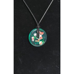 Handcrafted Green Christmas Resin Medallion Necklace